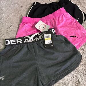 Under Armour, Nike and Puma Soccer Shorts girls 10/12